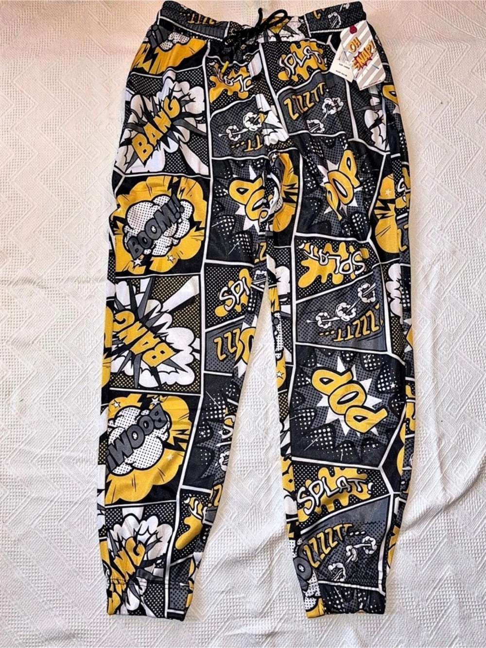 Oh Snap! Graphic Jogger Pants in Black & Yellow Size Large NWT